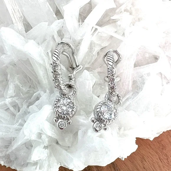 Judith Ripka Diamonique Hoop Earrings with removable Charm - Picture 2 of 10